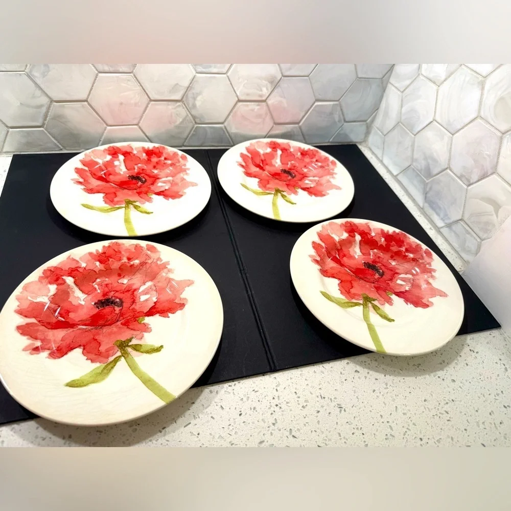 Royal Stanford Red Poppy Set Of 4 Dessert / Salad Plates England Vibrant